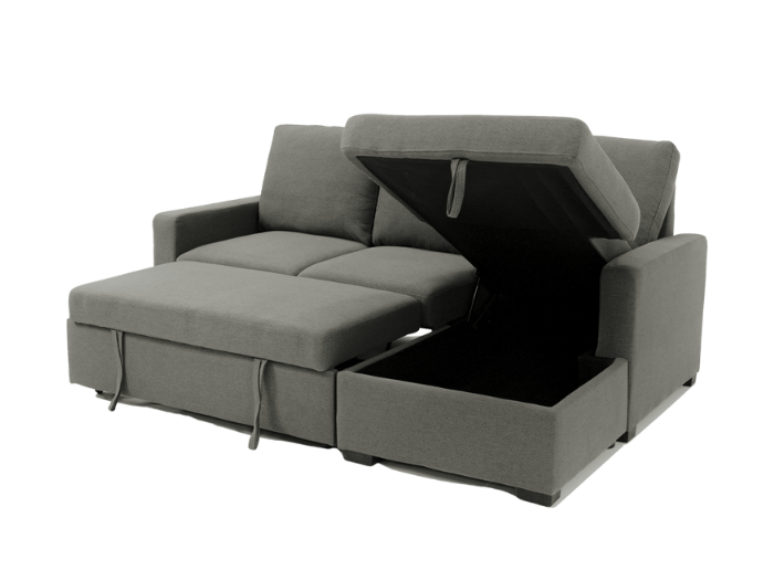 L Shape Soga bed with storage in Grey colour fabric - Woods Royal