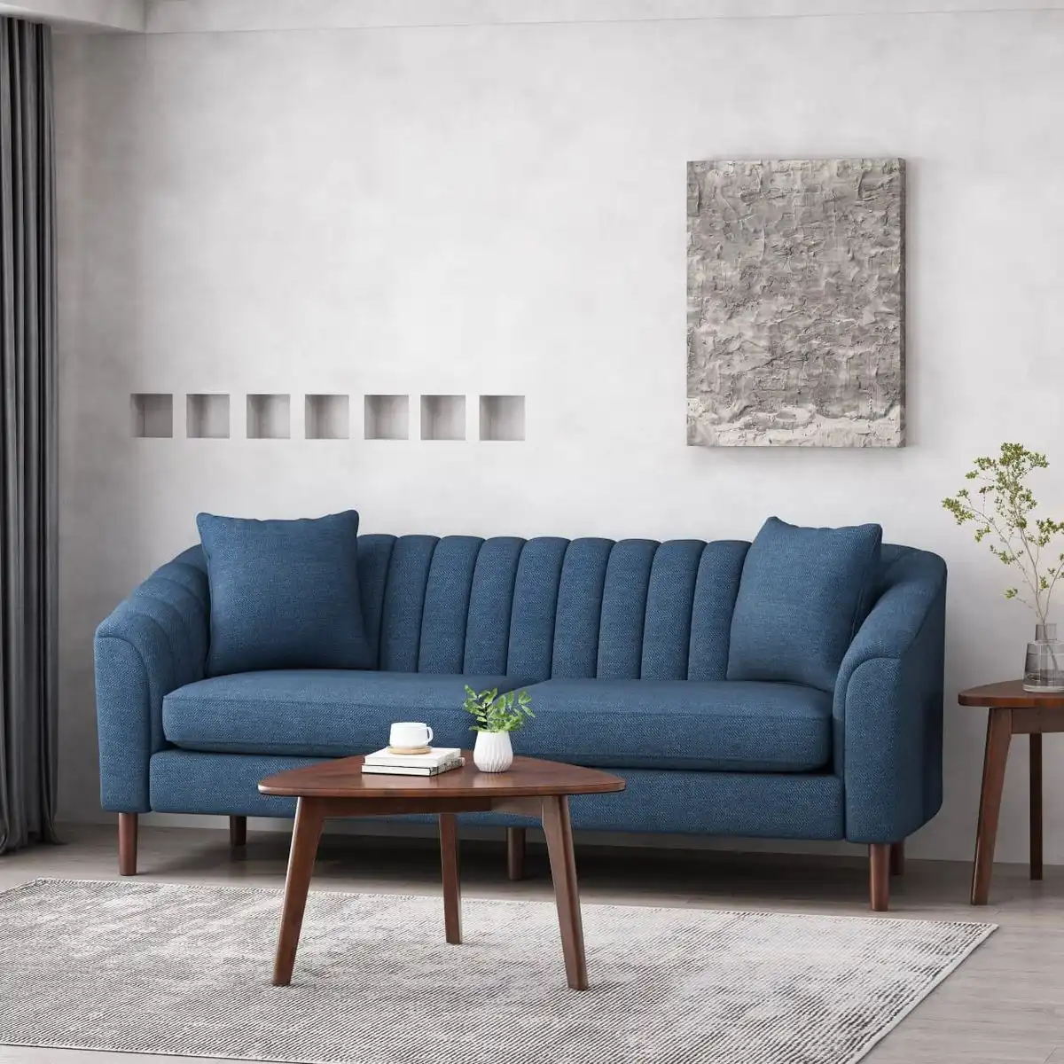 Navy Blue Fabric Sofa manufactured in Bangalore