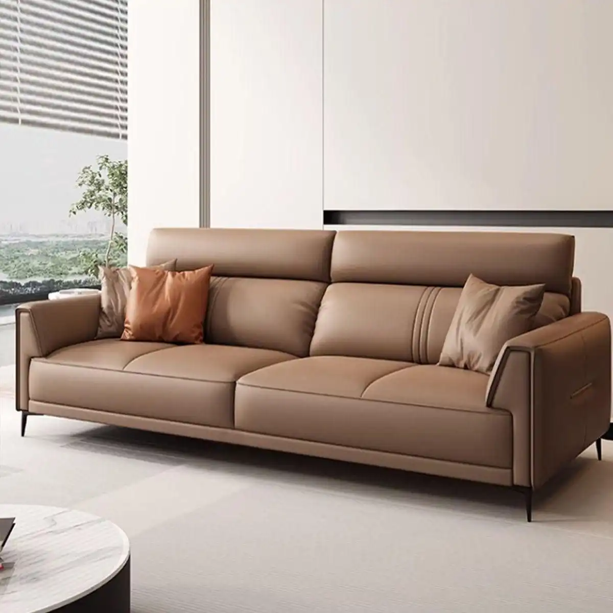 Tan Leather Sofa manufactured in Bangalore